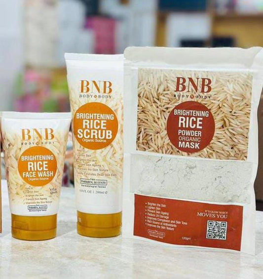 Bnb Whitening Rice Organic Glow Kit | Organic Rice Facial Skin Care Kit, Brightening Face scrub